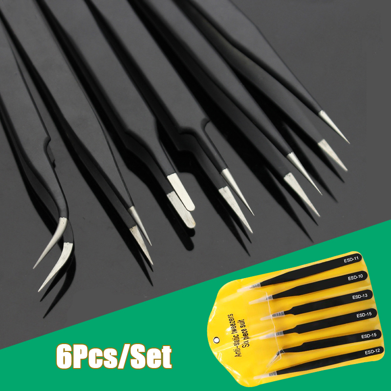 Soldering Iron Kit - 6pcs Precision Long Tweezers Set ESD