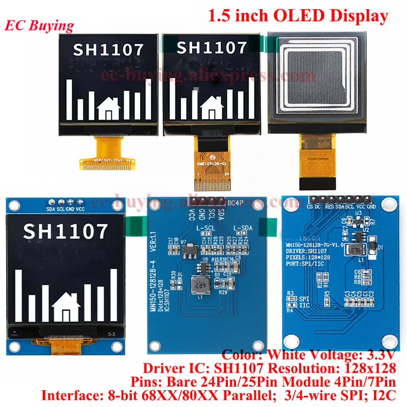I2C Lcd Display - 1.5 Inch OLED LCD White Display